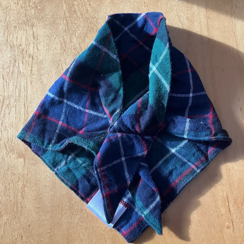 DOG BANDANA Green Navy Plaid Tartan Flannel Slip On Small